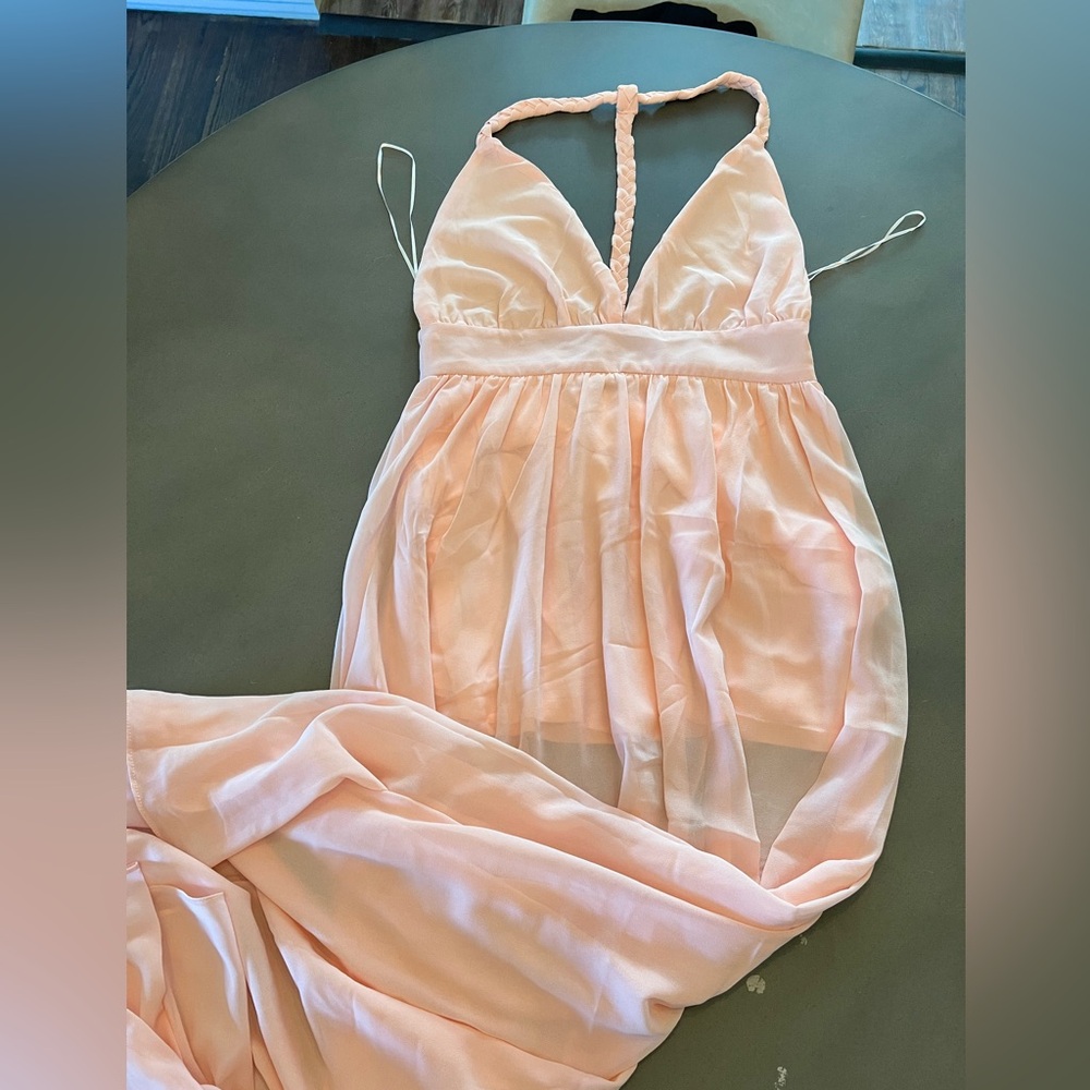 NWT Impressions Women’s Maxi Dress, Braid Halter, Chiffon, light Pink, Size M